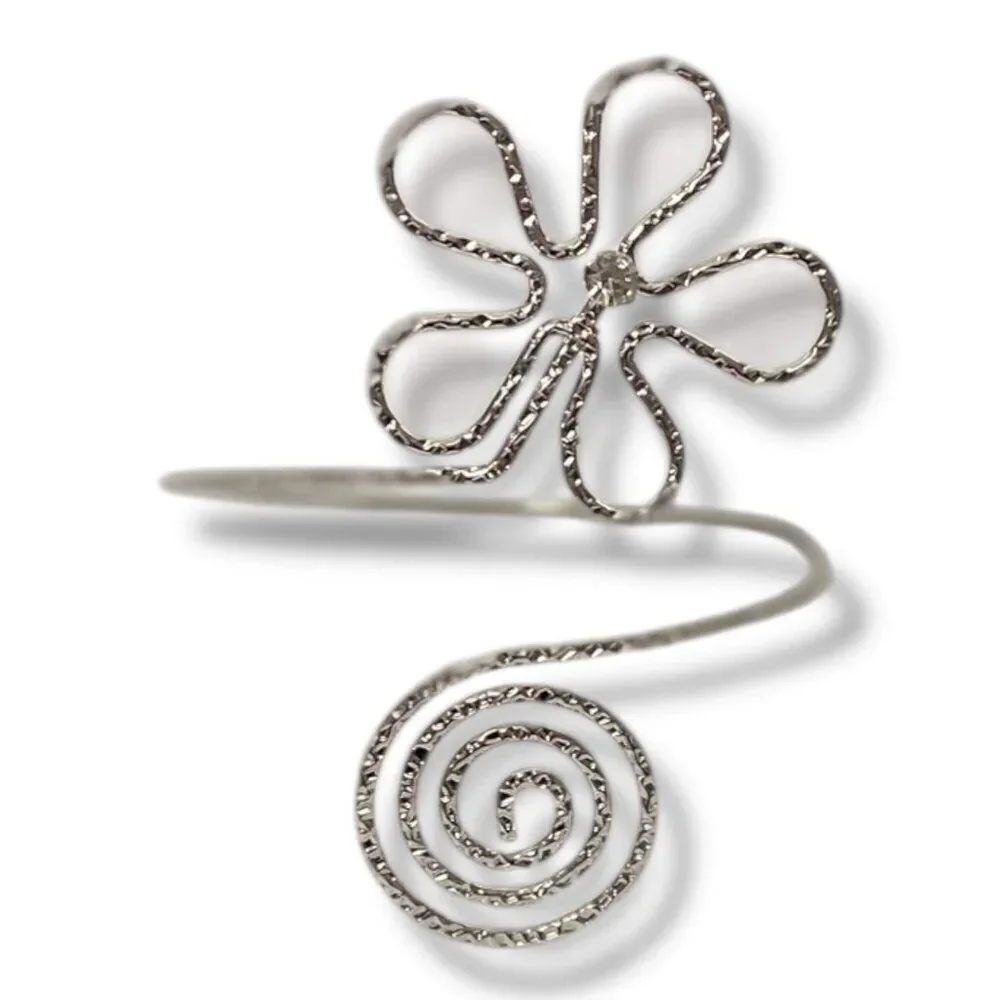 Silver Textured Spiral Flower Power Upper Arm Cuff Bracelet Armlet NEW